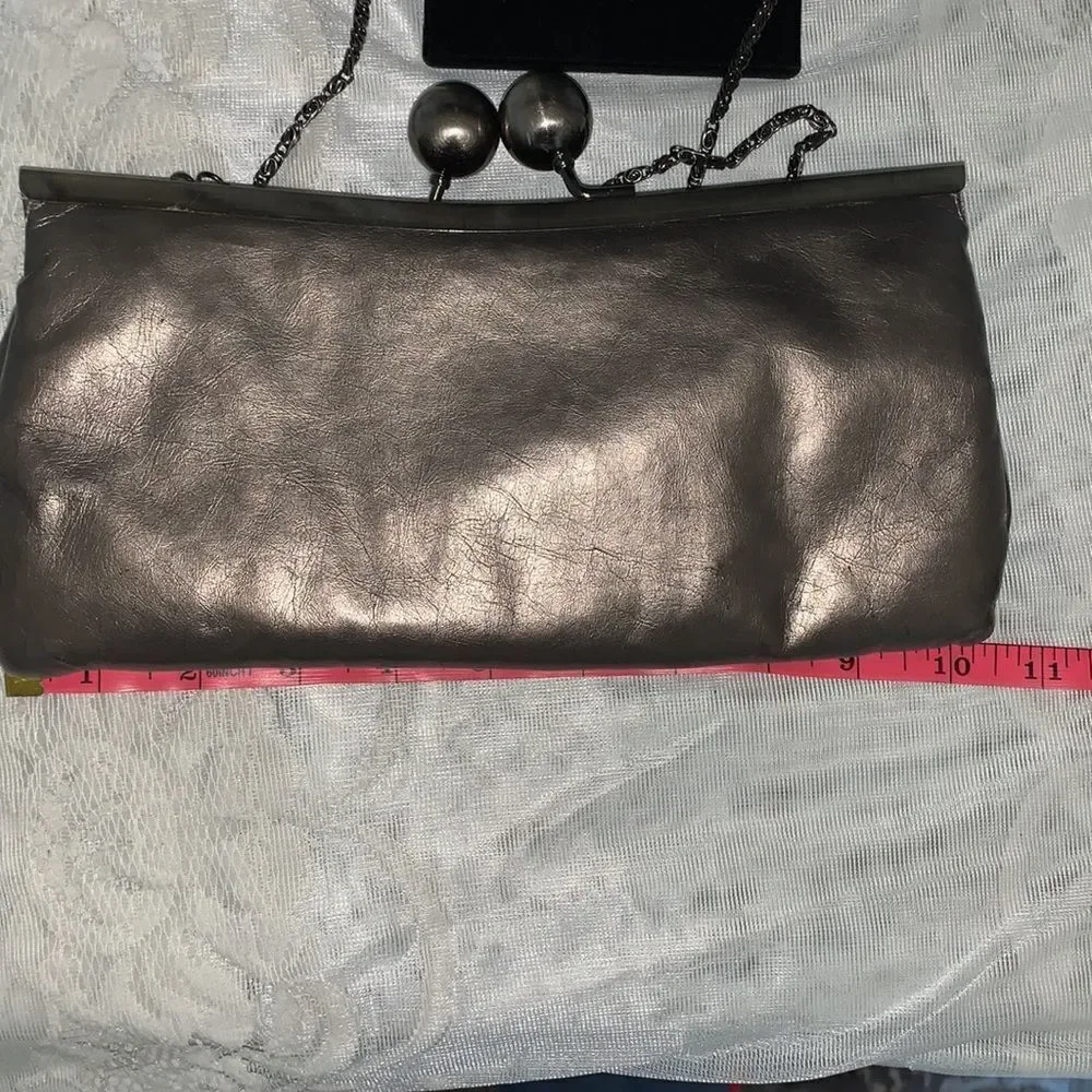 Jessica McClintock faux Leather kiss lock clutch in bronze